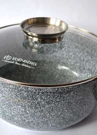 Кастрюля с гранитным покрытием и стеклянной крышкой edenberg eb-3980 серая 6.8 л круглая
