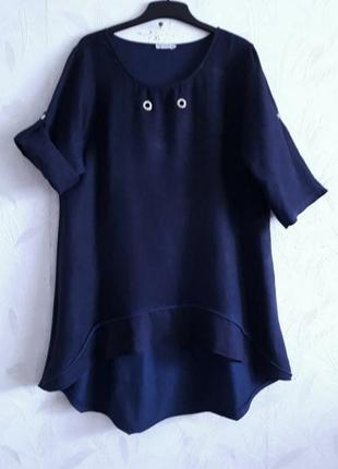 Элегантная удлинённая блуза, туника, 48-50-52, лён, хлопок, италия