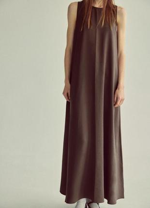 Струящееся шоколадное платье zara new