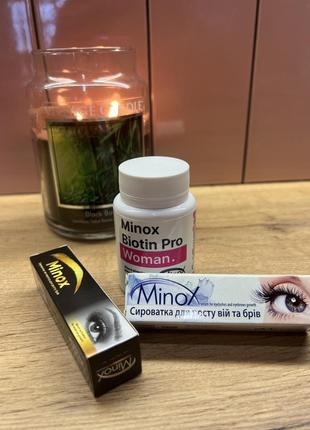 Minox витамины биотин для роста волос, сыворотка для роста ресниц и бровей