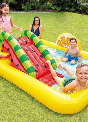 Надувний дитячий ігровий центр басейн intex з гіркою і маленьким басейном із фонтанчиками 224х191х91 см