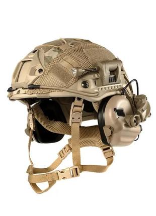 Шолом тактичний fast helmet nij iiia + навушники earmor m31 mod3 з чебурашкою + ліхтарик + кавер
