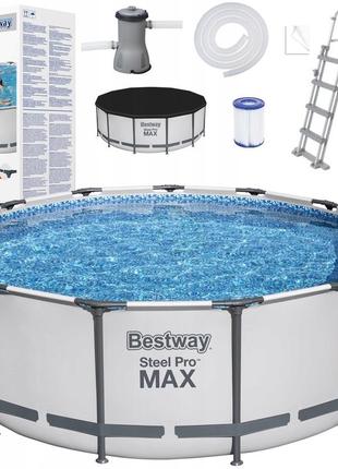 Каркасний круглий басейн bestway 396 х 122 см + картриджний фільтр + драбина + тент + картридж