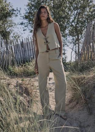 Лляний костюм zara, жилет і штани з льону зара