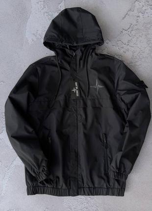 Мужская молодежная ветровка в стиле stone island стон айленд с капюшоном черная, витривка, sxl