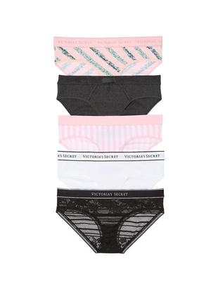 Трусики 5-pack logo cotton hiphugger panties виктория сикрет