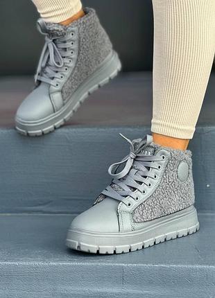 !новинка! женские кеды серые / кроссовки утепленные / текстиль 36-40