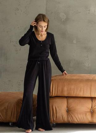 Lana чорна жіноча піжама трикотаж ангора кофта і штани