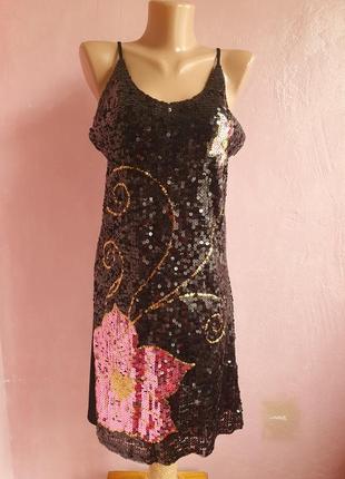 Міні сукня з паетками квітами8 фото