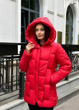 Женский красный короткий пуховик на тинсулейте с термо подкладкой