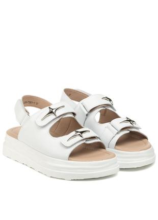 Босоніжки на зручній платформі та танкетціі,на високій підошві ,стильні на липучках білі 1383л-а