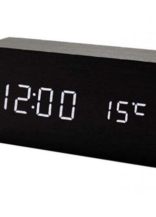 Електронний годинник з датчиком температури, будильник, живлення від usb. колір: чорний-білий, чорний- зелений,коричневий-зелений