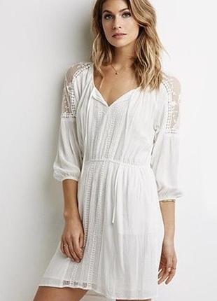Мини белое/айворе платье бохо, xs, forever21