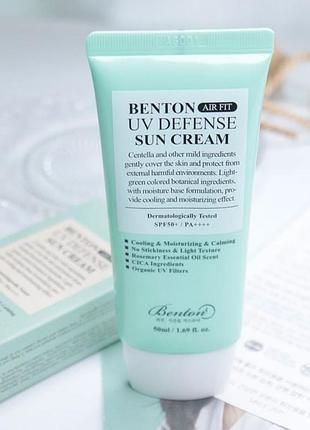 Легкий солнцезащитный крем с центеллой benton air fit uv defense sun cream spf50+/pa++++