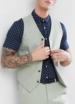 Asos - m - 50 - бледно-зеленая, мятная жилетка мужская классическая жилетка костюмный