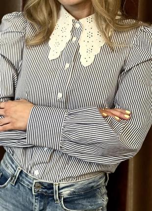 Блуза zara з мереживним комірцем