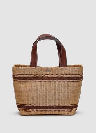 Жіноча сумка celine mini cabas in textile with raffia effect and calfskin 2