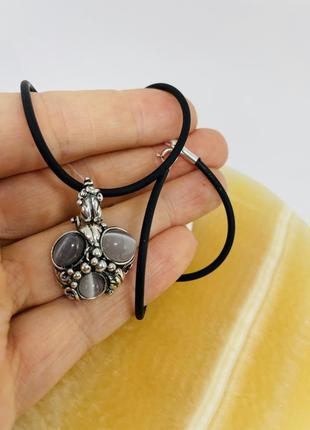Серебряная подвеска с кошачьим глазом (хризоберил) 925 проба