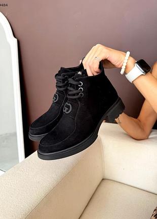 Ботинки, черные, натуральная замша, деми/ зима