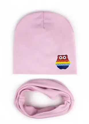 Трикотажная шапка для девочки 48-52 см  с хомутом розовая