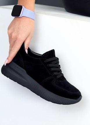Черные женские кроссовки из натуральной замши замшевые кроссовки кеды