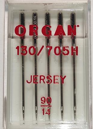Голки швейні для вязаних та трикотажних тканин organ jersey №90 пластиковий бокс 5 штук для побутових швейних машин