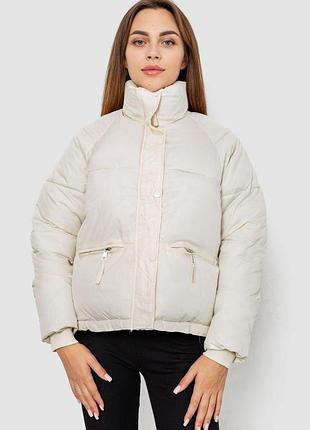 Женская куртка однотонная сезон демисезон цвет молочный размер l fg_01880