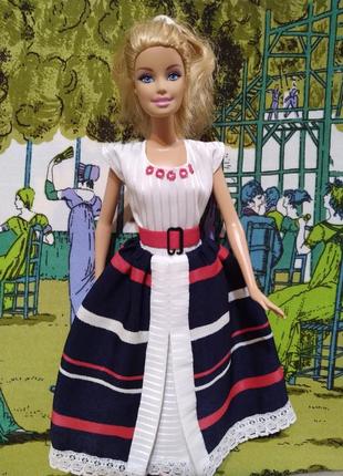 Одежда для куклы барби - платье миди с пояском.