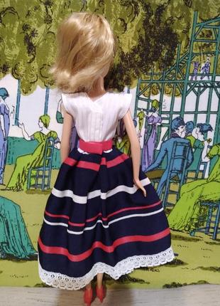 Одежда для куклы барби - платье миди с пояском.7 фото