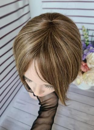 Накладка топер макушка челка 100% натуральный славянский волос.