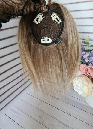 Накладка топер макушка челка 100% натуральный славянский волос.