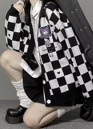 Кардиган клетка куроми вышивка в стиле аниме харадзюку