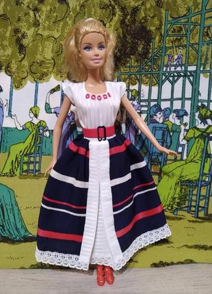 Одежда для куклы барби - платье миди с пояском.4 фото