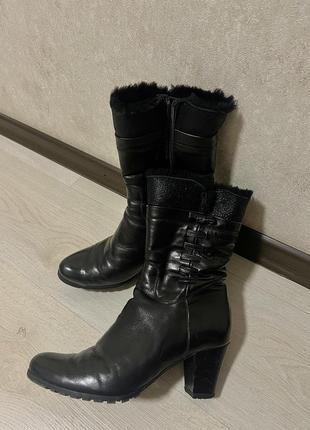 Черные кожаные зимние сапоги ботинки зимние сапоги