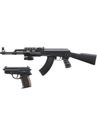 Автомат калашникова ак47 tactical на пульках аккумуляторный лцу фонарик + пистолет кал. 6 мм