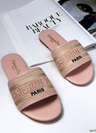 ▪️сланцы christian dior кристиан диор женские новые летние лето тапки босоножки низкий ход танкетка шлепки шлепанцы розовые пудра лого