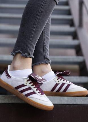 Кросівки жіночі adidas samba x wales bonner bordo кеди адідас самба білі з бордовим