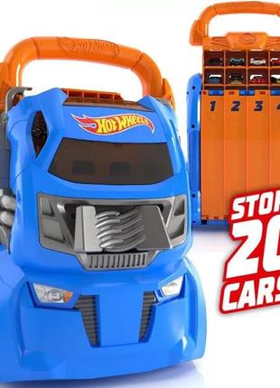 Портативний трек-контейнер mattel з 4 паралельними доріжками hot wheels hwcc14