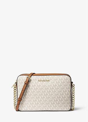 Сумка кросс-боди женская michael kors jet set large printed logo белая (в подарочной упаковке)