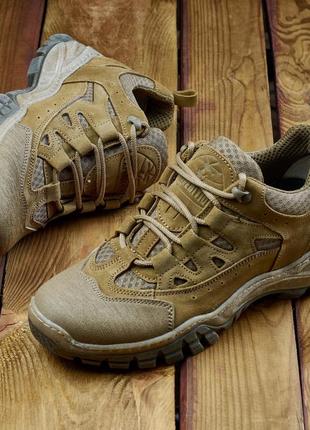 Тактичні, військові літні кросівки беж (хакі), з натуральної шкіри та сітки7 фото
