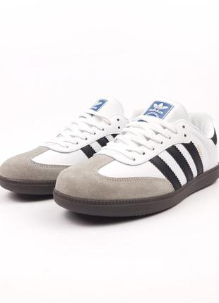 Кроссовки adidas samba белые с черным кожа5 фото