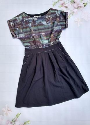 Сукня жіноча чорна літня з малюнком місто плаття жіноче з кишенями на літо
