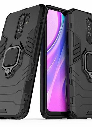 Чехол fiji ring для xiaomi redmi 9 бронированный бампер с кольцом черный