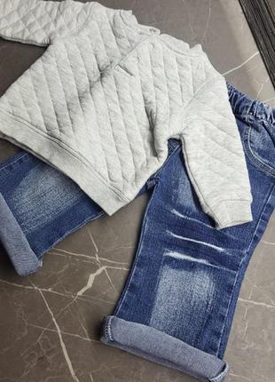 Теплая кофточка и джинсы 9-12 месяцев3 фото
