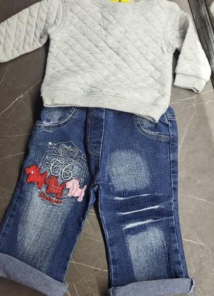 Теплая кофточка и джинсы 9-12 месяцев2 фото