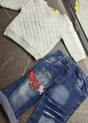 Теплая кофточка и джинсы 9-12 месяцев4 фото