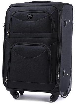 Дешевый чемодан на колесах текстиль черный арт.6802/4-1 black (m) wings польща