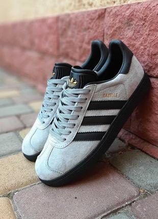 Кроссовки adidas gazelle серые на черной2 фото