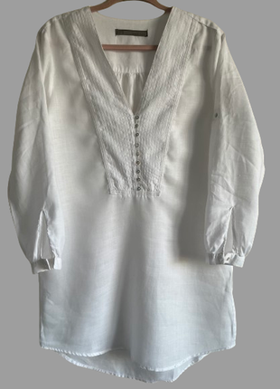 Белая льняная рубашка zara удлиненная без воротника р.44, новая