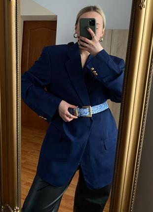 Темно-синій піджак з вовни 🐑 в стилі old money з ременем